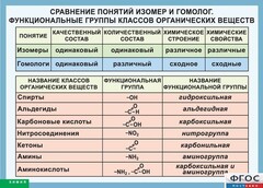 Таблица. Сравнение понятий изомер и гомолог. Функциональные группы классов органических веществ. - fgospostavki.ru - Хабаровск