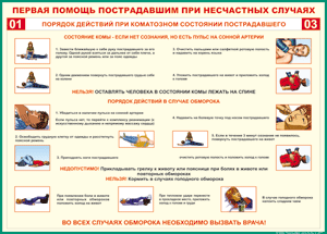 Таблица "Порядок действий при коматозном состоянии пострадавшего" (100х140 сантиметров, винил) - fgospostavki.ru - Хабаровск