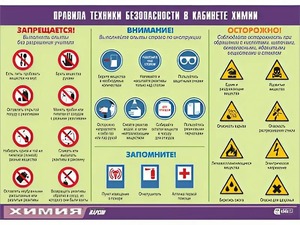Таблица демонстрационная "Правила техники безопасности в кабинете химии" (винил 100х140) - fgospostavki.ru - Хабаровск