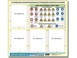 Стенд информационный "Правила техники безопасности в кабинете физики" (80х75, 4 кармана) - fgospostavki.ru - Хабаровск