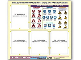 Стенд информационный "Правила техники безопасности в кабинете химии" (80х75, 4 кармана) - fgospostavki.ru - Хабаровск